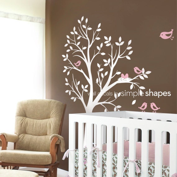 Vinyl Wall Decal Sticker - THE ORIGINAL - Tree with birds and nest for Baby Nursery