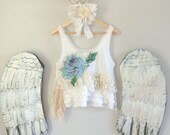 Ruffle tank, Boho top, romantic ruffle, shabby clothing, bohemian gypsy summer shirt, altered couture, true rebel clothing M