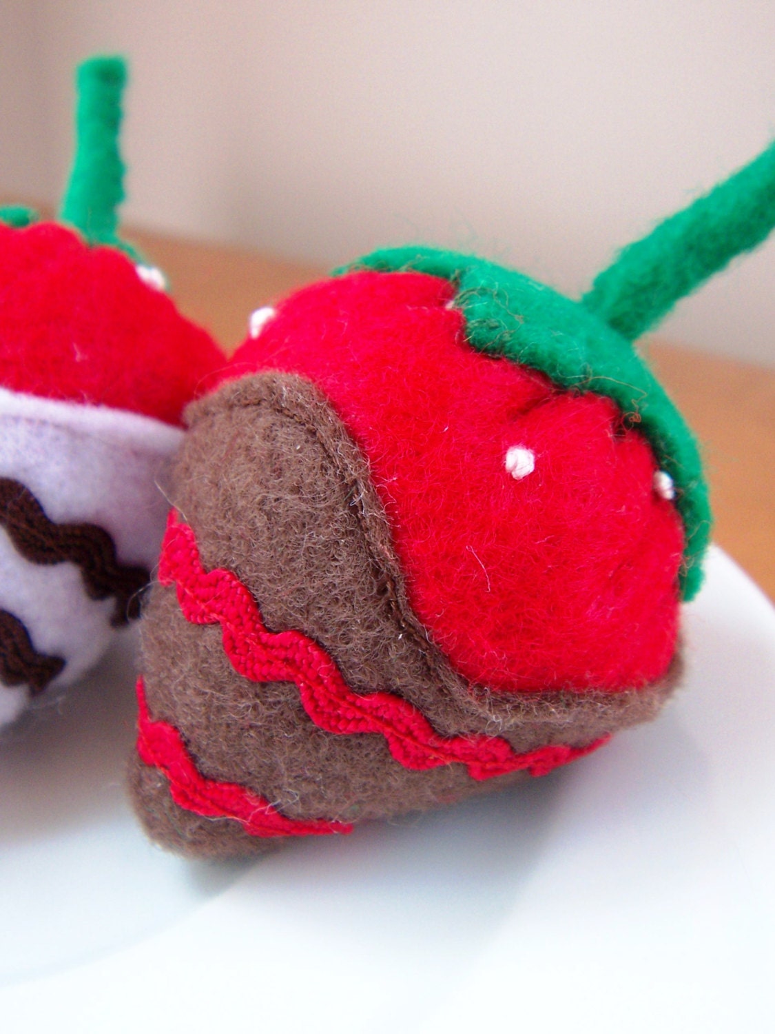 Felt Food Chocolate Covered Strawberries Eco Friendly Pretend Play Food for Childrens Toy Kitchen - Set of Three