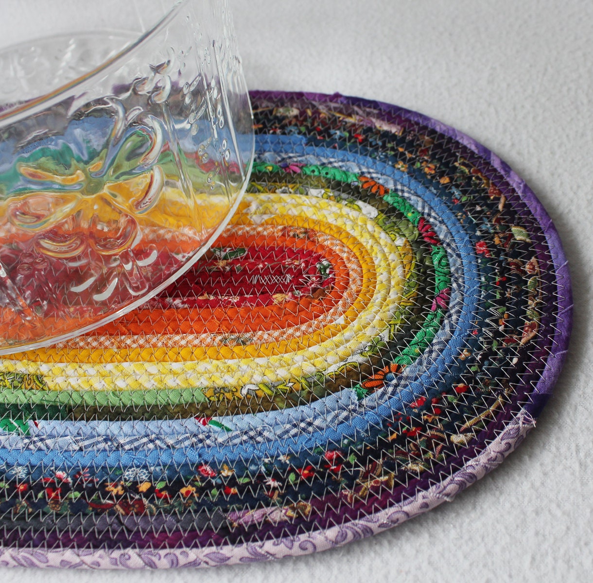 Rainbow Oval Coiled Mat / Placemat / Hot Pad / Trivet by PrairieThreads