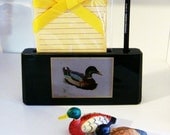 Vintage Mail Holder Pencil Holder Desk Organizer with Duck and Two Vintage Pencil Sharpeners