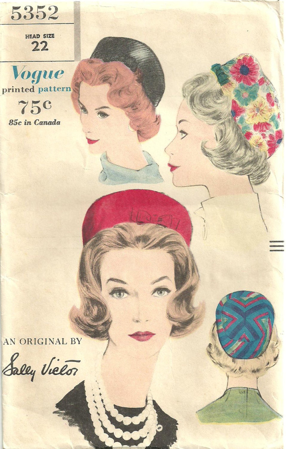 Vintage 60s Sewing Pattern Vogue 5352 Pillbox Hat By Sally Victor Size 22