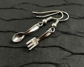 Tiny Fork and Spoon Earrings - Silver Plated