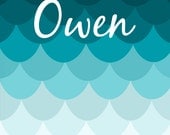 Personalized Children's Art Print - Blue Ombre Scallops- 8 x 10 or 5 x 7