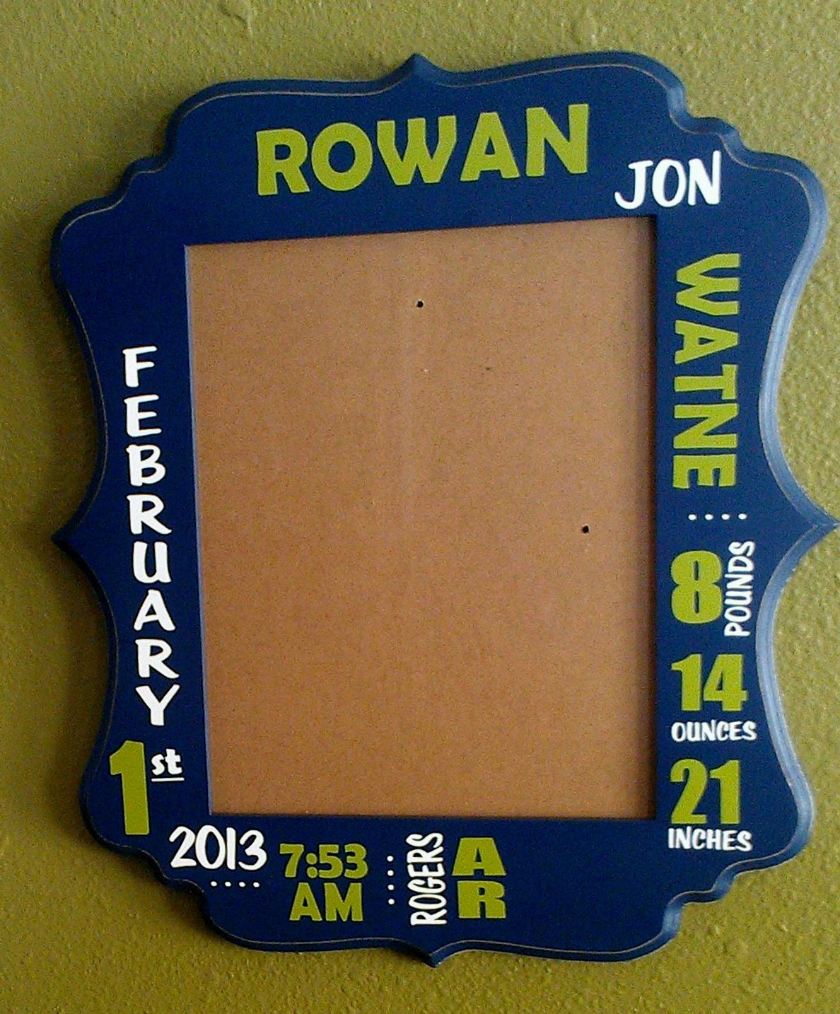 Quatrefoil Picture Frame with Baby Info Subway Art, 8x10
