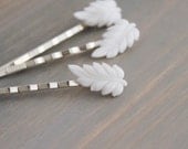 White Leaves - Set of Three Leaf Hairpins