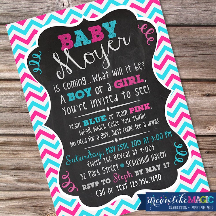 Printable Party Invitation- Chalkboard Gender Reveal with Chevron Il_170x135