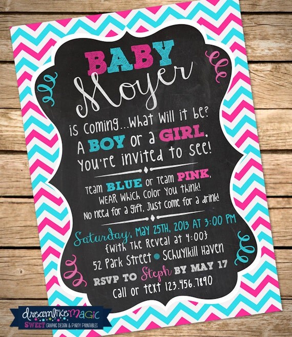 Printable Party Invitation- Chalkboard Gender Reveal with Chevron Il_570xn