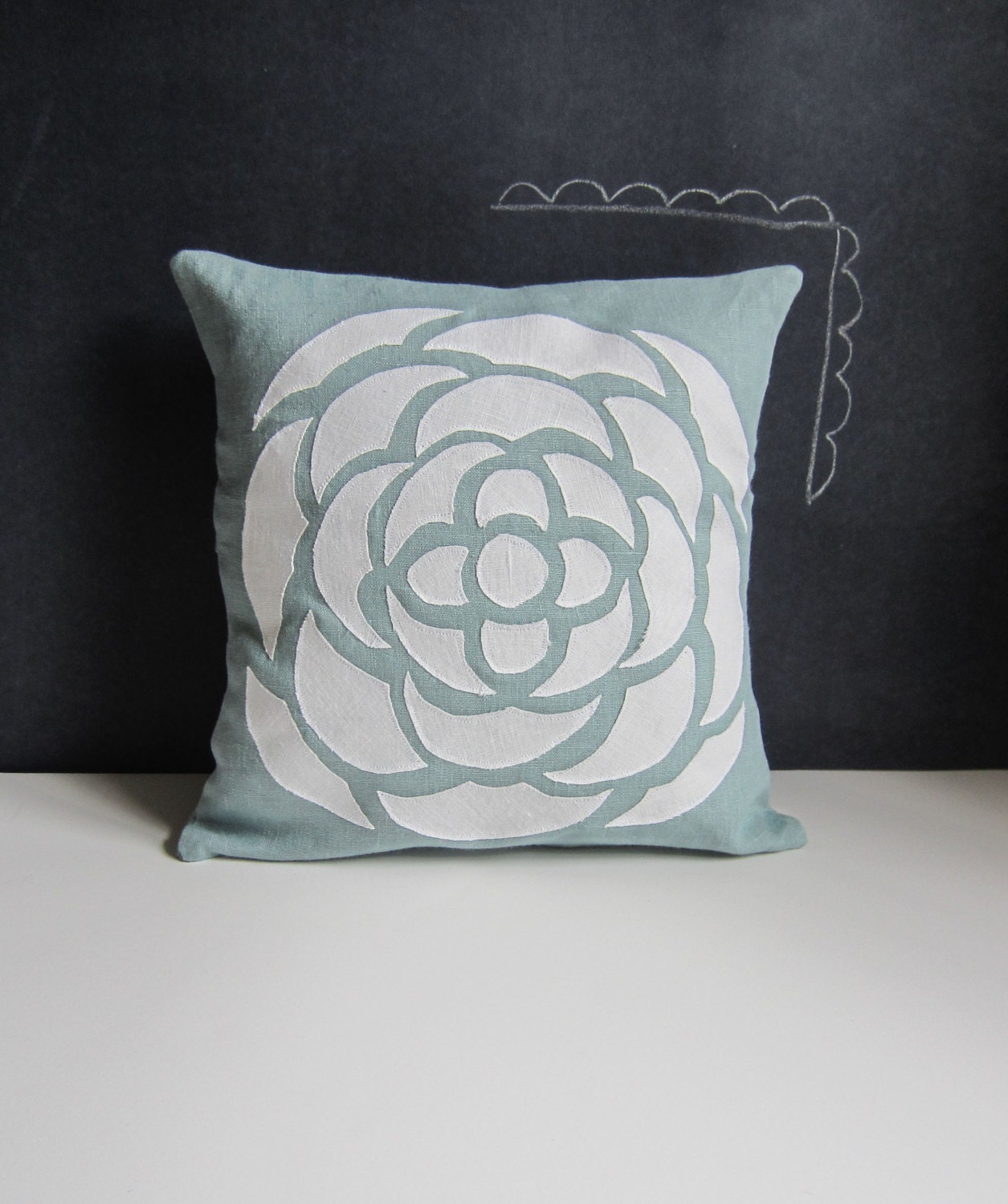 Aqua and White Floating Petals pillow cover
