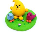 PARKER and Birds - Spring Figurine Polymer Clay Character Sculpture StoryBook Scene