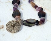 Rainbow Fluorite Necklace with Metal Quill Pendant