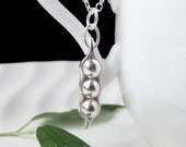 Pea Pod Necklace, 3 peas in a pod, unique sterling silver peas for triplets