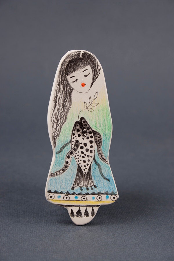 Underwater World / Little Girl and Fish Clay  and Drawing Pin- FREE SHIPPING