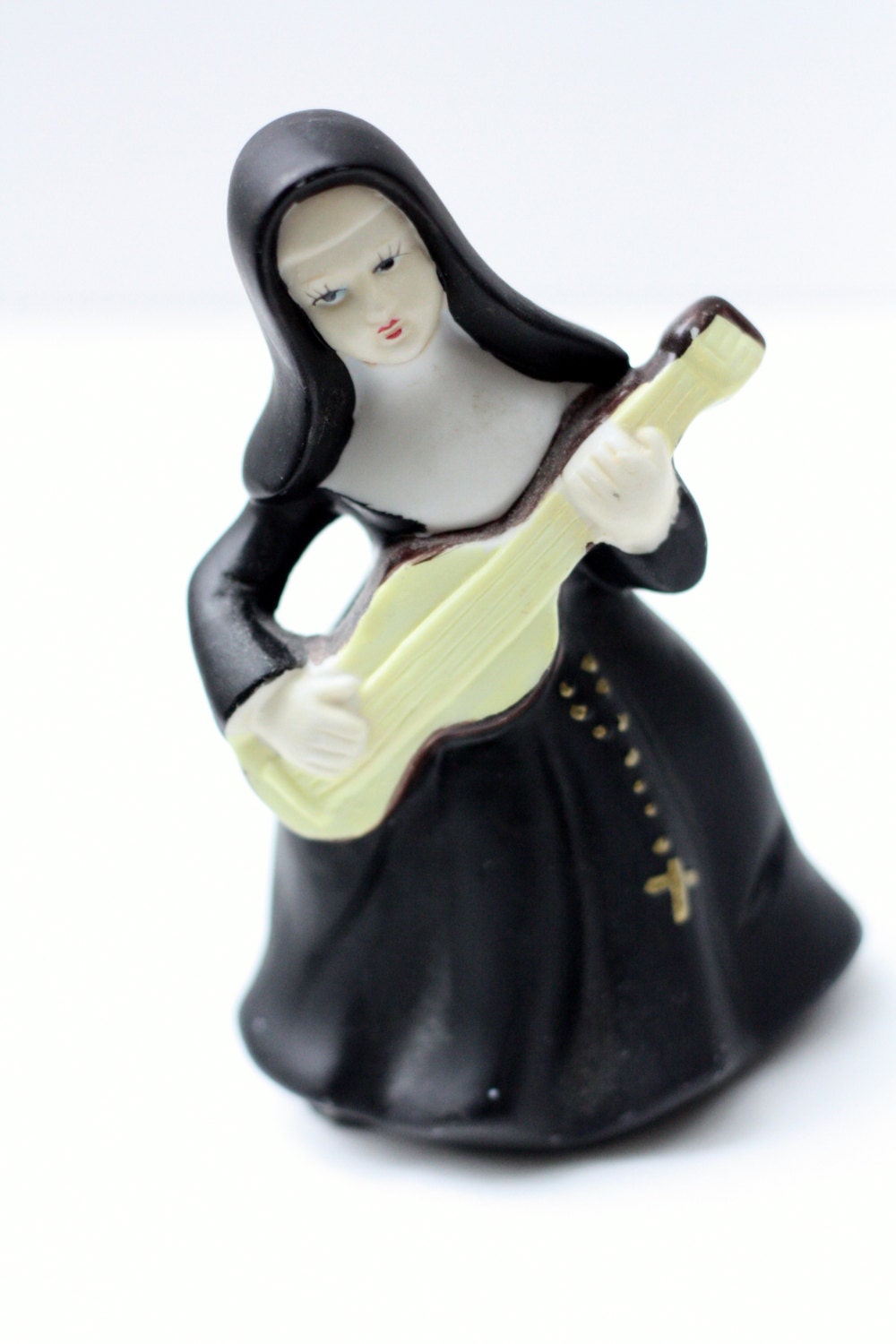 Painted Ceramic Singing NUN Figural Tabletop Bell - Japan