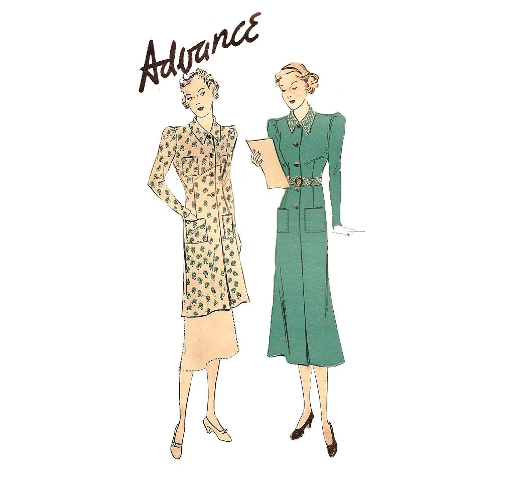 1930s Womens Smock - Advance 1688 Vintage Pattern - 38 Bust - Smock Dress