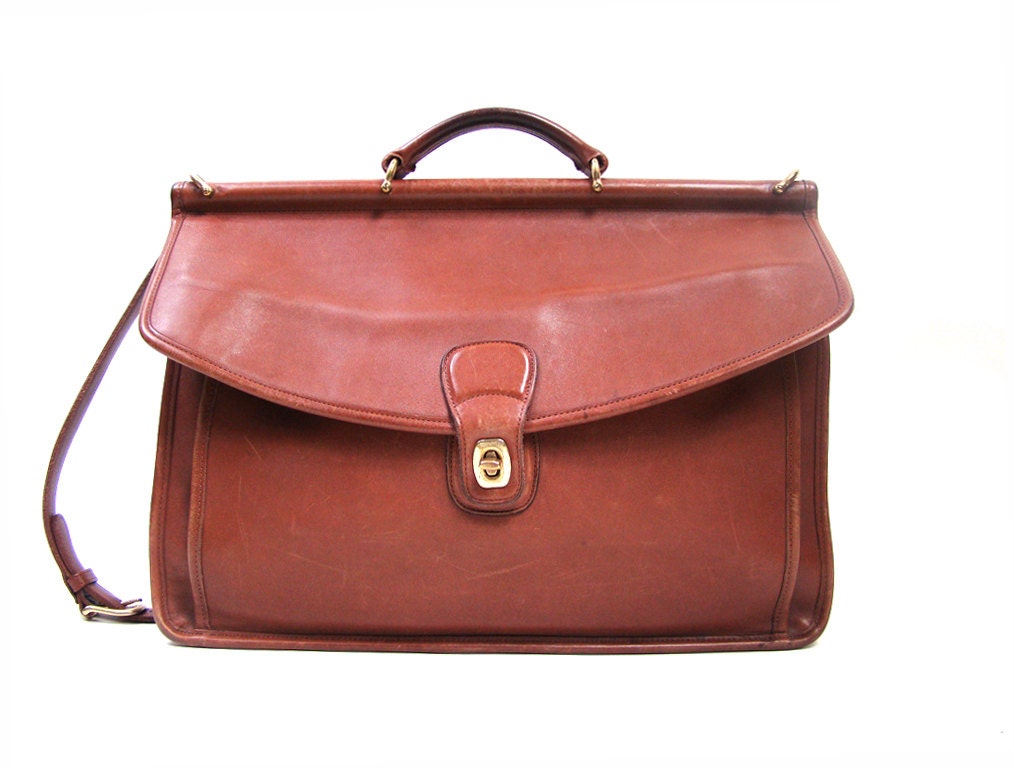 Vintage Brown Leather COACH Satchel Briefcase // Large