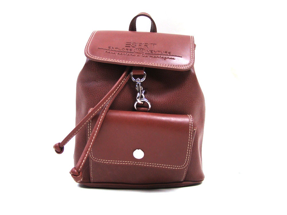 Vintage 90s Brown Leather Backpack Shoulder Bag // Small