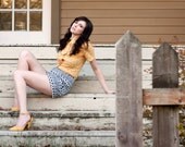 High waisted shorts - retro black and white print vintage country inspired, custom sizing personalized - small minxshop