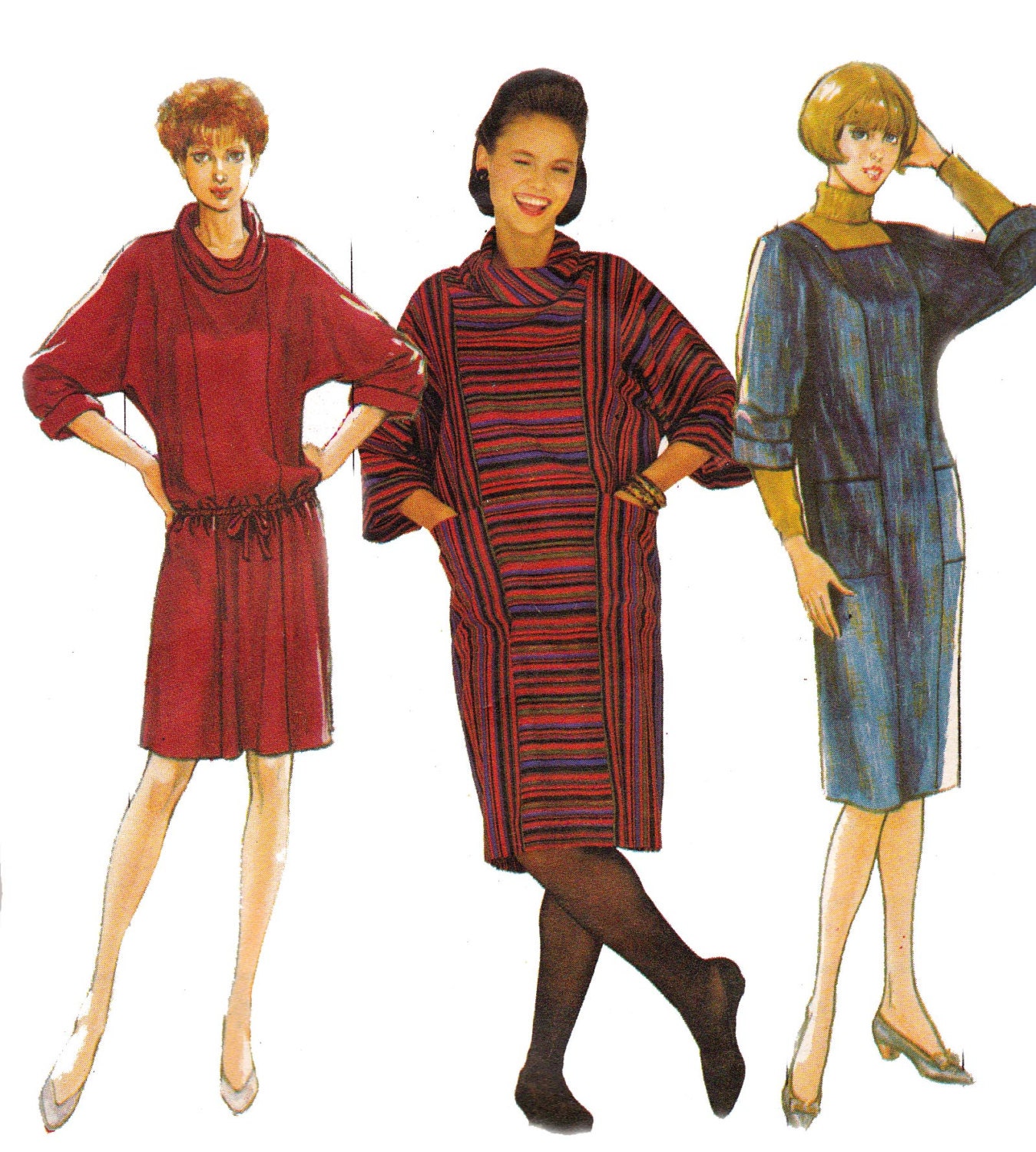 80s Vintage sewing pattern  Style 3978 Drop Waist Dress with Neckline Variations Size 8 10 12 Bust 31 1/2 32 1/2 34 UNCUT FF