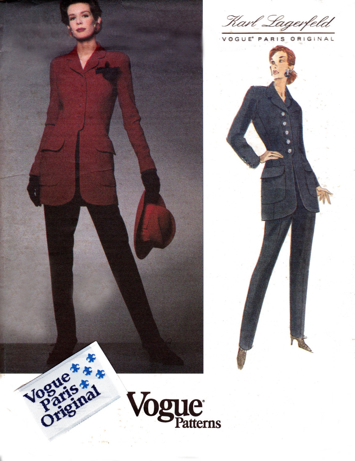 1993 Vogue Paris Original Pattern 1208 Jacket and High Waisted Pants by Karl Lagerfeld Size 14 16 18 LABEL INCLUDED
