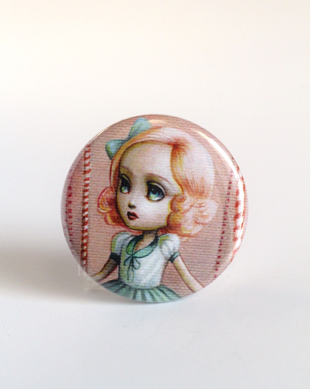 Flavia in Candyland - pop surrealism pin-back button by Mab Graves