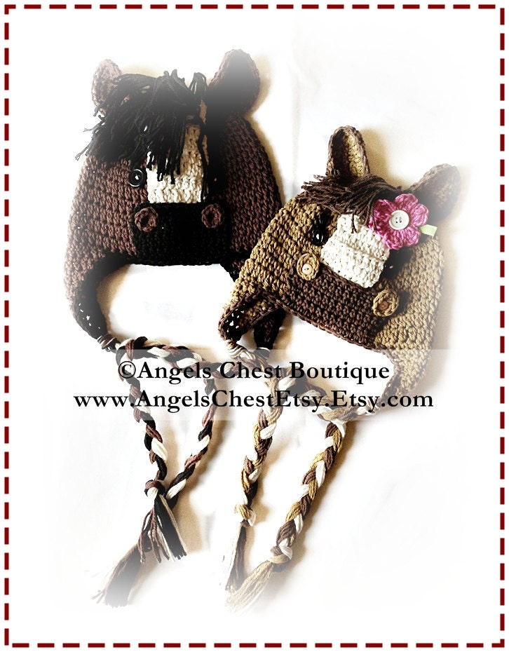 PONY HORSE Crochet Hat Earflap Pattern Size Newborn to Adult Boutique Design - No. 54 by AngelsChest