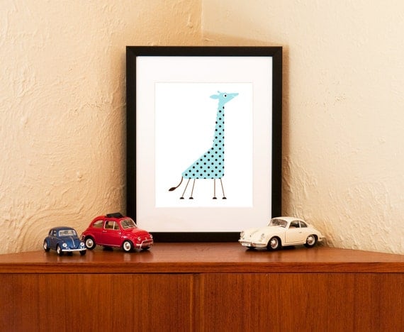 Tiny But Tall - Blue Baby Giraffe Print - 8 x 10 (Free Shipping in US)