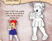 Girl Digital Stamp Mother's Day Clip Art Printable Coloring Page Little Girl Love Digi Stamp INSTANT DOWNLOAD DS9004