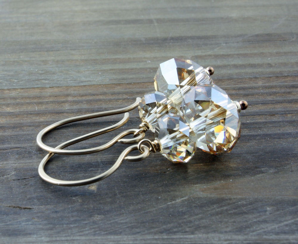 Gold Earrings, Golden Shadow Swarovski Earrings