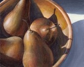 Framed Still Life Painting on Canvas - Original Acrylic Painting of Pears - Home Decor - Brown and Gold