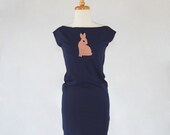 Peach Bunny Women's Jersey Dress in Navy Blue
