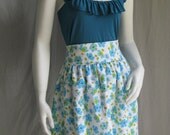 SAMPLE SALE: White blue green floral flower print cotton skirt