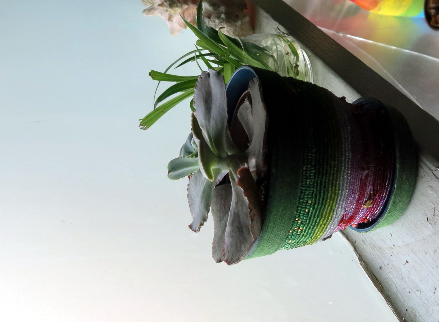 Plant Pot Hand Beaded Planter (OOAK)Watermelon Slice