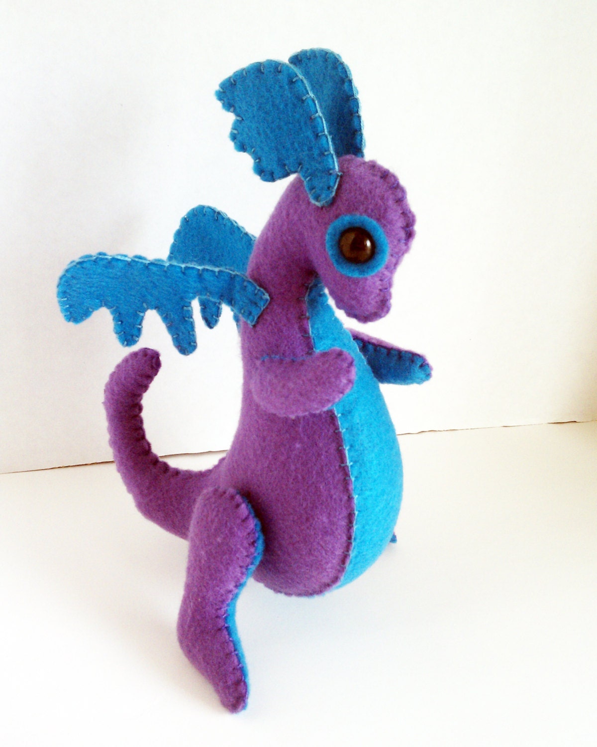 Baby Dragon felt plush stuffed animal- Firefly- Light purple with teal