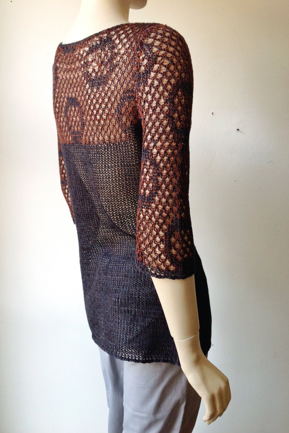 Knitted linen jumper "DEW", black-brown