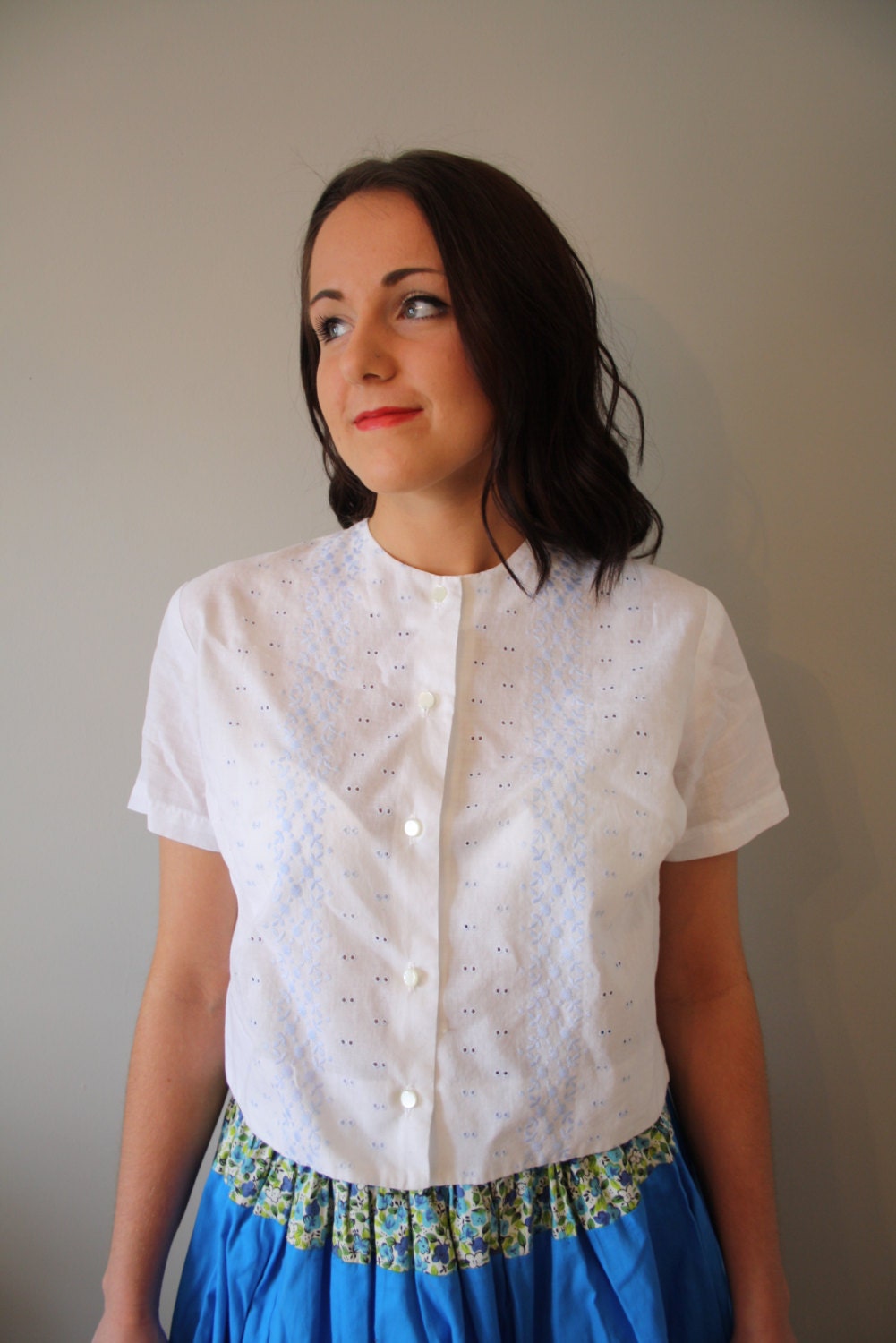 vintage white eyelet blouse 50s cotton 1950s 1960s