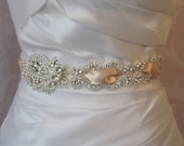 Delicate Rhinestone Sash, Champagne  Crystal Bridal Sash, Wedding Belt, White, Ivory, Diamond White, Black and Custom Colors - CALLA