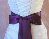 Double Face Eggplant Purple Satin Ribbon, 2.25 Inch Wide, Ribbon Sash Dark Purple Aubergine, Bridal Sash, Wedding Belt, 4 Yards