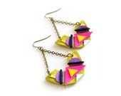 Neon Triangle Leather Earrings Tribal Geometric Half Circles Statement Earrings