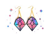 Diamond Leather Earrings Glitter Purple, Turquoise and Pink Ombre, Geometric Jewelry