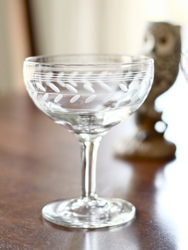 Vintage etched glass stemware set of 6