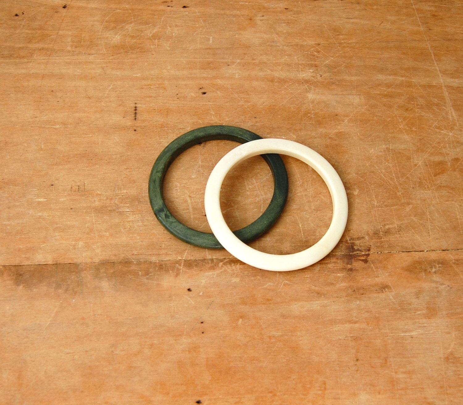 Vintage Plastic Bangles - Green White Bracelets - The Farrah