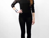 Black mesh shirt, Jersey black shirt , Black mesh sleeves, Womens fashion