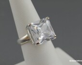 Vintage Ring Chunky Silver Crystal Square Stone High Profile