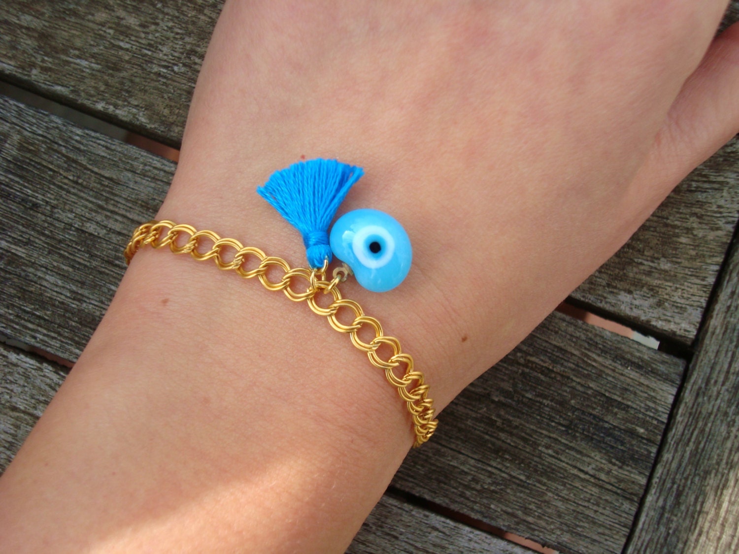 Blue Evil Eye Beaded Bracelet - Evil Eye Beaded Tassel Bracelet