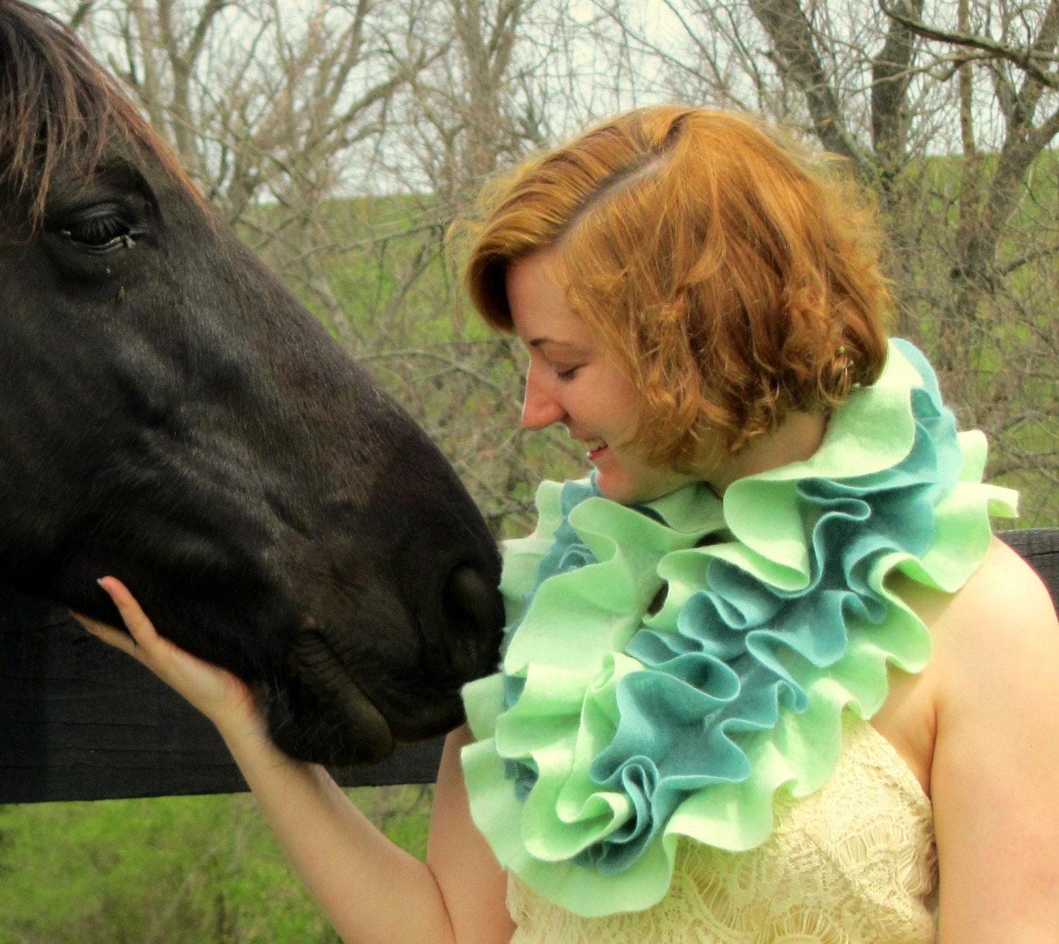 Cowl. Ruffle Scarf. Felted Scarf. Infinity Scarf. Handmade Merino Wool Circle Scarf.