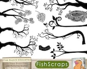 Tree Branch Silhouette -  Branch Clip Art - Bird Nest  - Pine Cone -  Photoshop Brushes -  Digital Stamps