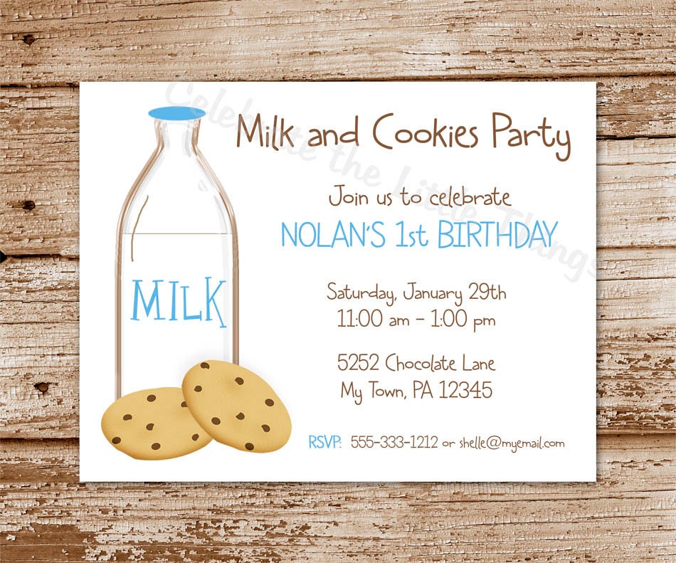 SET of 12 MILK and COOKIES Invitations - Blue Il_570xn