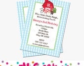 FARM Invitation - Farm Invite - Barn Invitation - Farm Birthday Party Printables - Blue Gingham - Barnyard Animals