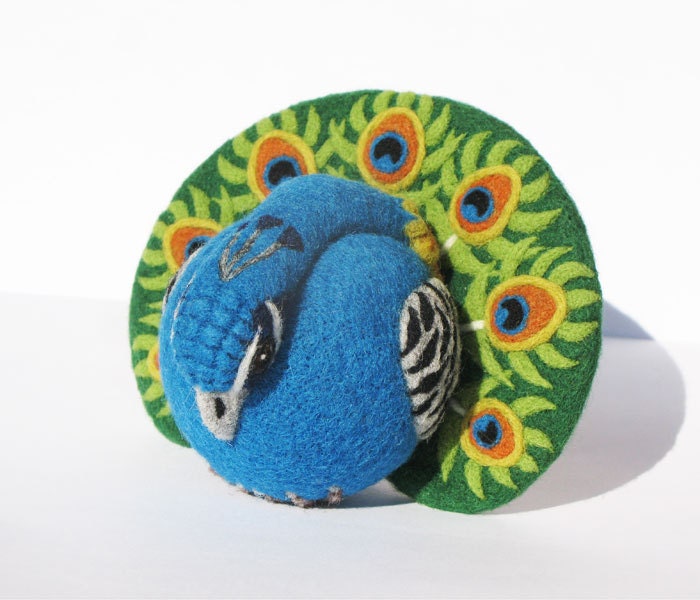 Peacock, needle felted wool art toy
